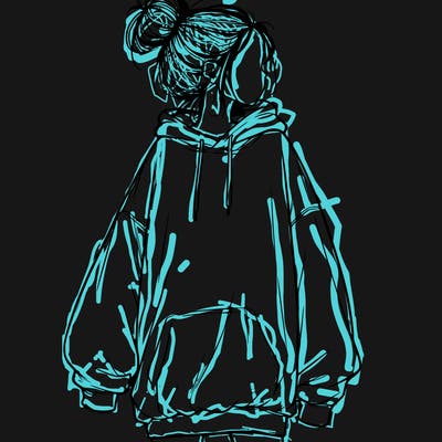 realistic girl with a oversized sweatshirt on and a bun