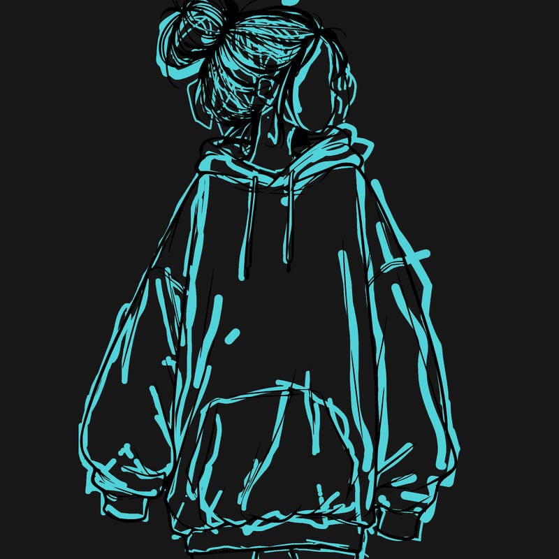 realistic girl with a oversized sweatshirt on and a bun