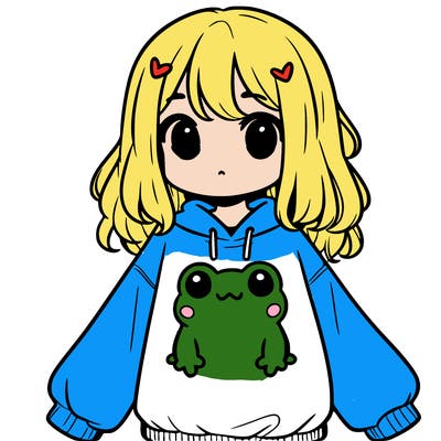 girl wearing frogging sweatshirt