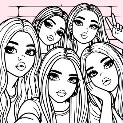 group of teen girls friends y2k up close in a selfie