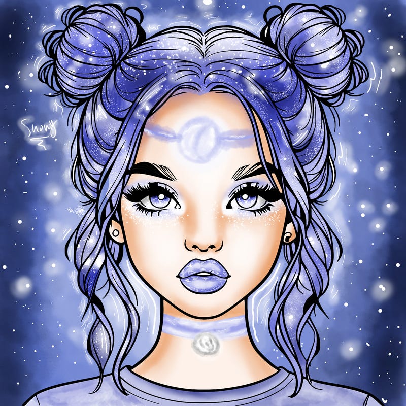 realistic girl with two buns in hair and lips