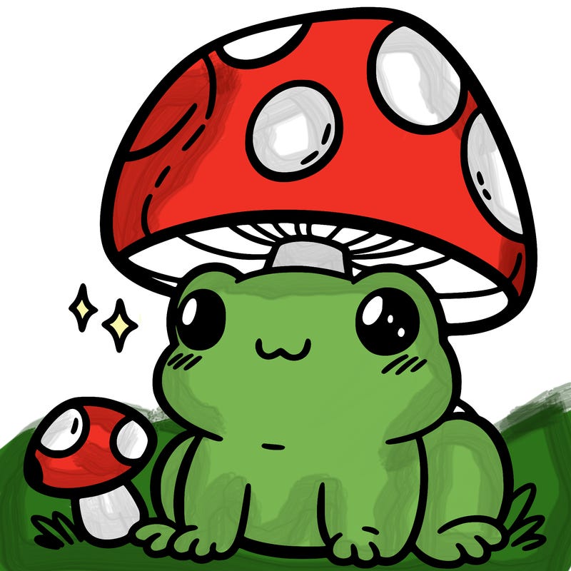 a cute frog with a mushroom hat