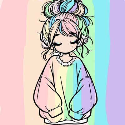girl with baggy sweatshirt and messy bun