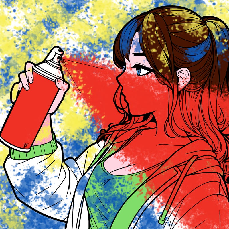 a realistic girl spray, painting