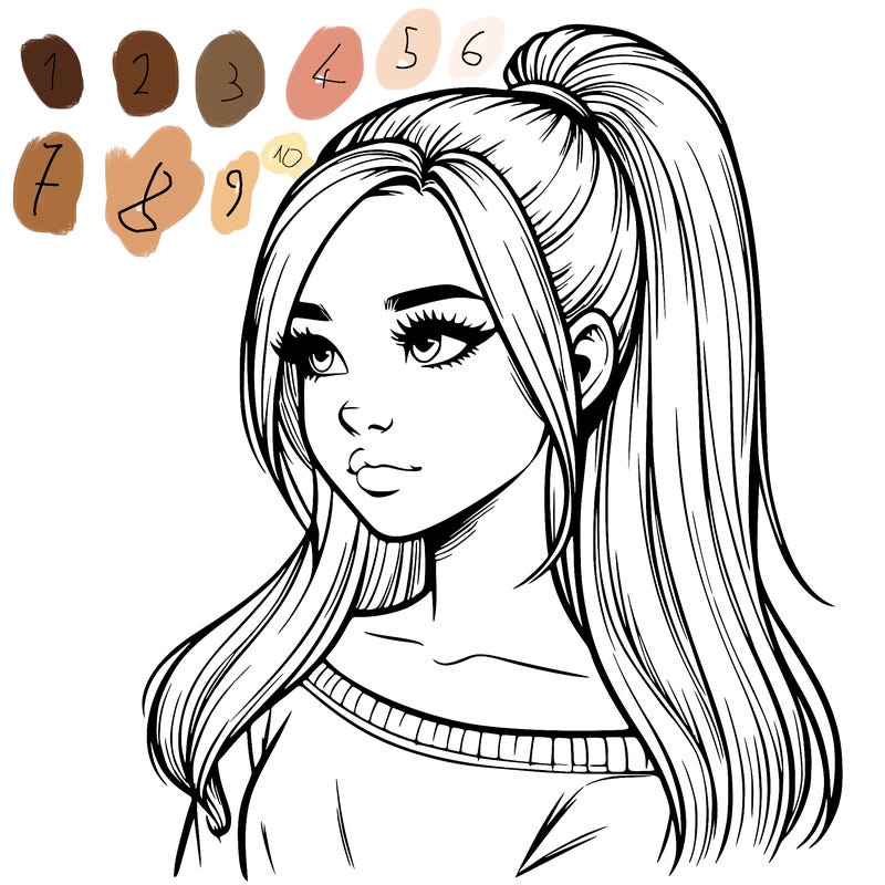 realistic girl with a high ponytail