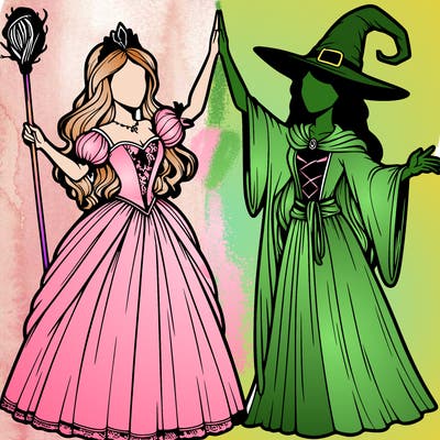 detailed realistic split of a princess and a witch