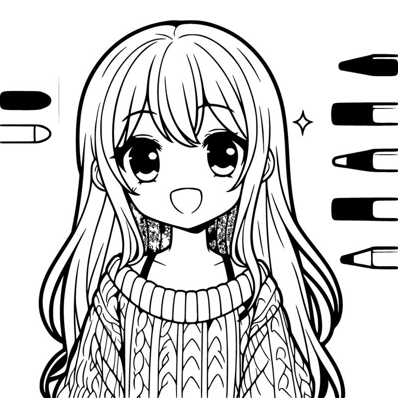 cute anime girl with long hair and cute sweater