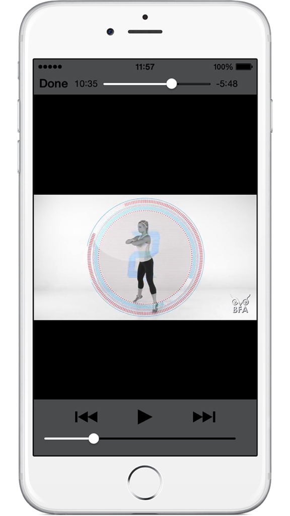 Butt App Lite- Fitness Exercises & Buttock Workout - A video player interface in the Butt App Lite showing a female fitness instructor demonstrating a lower body exercise.