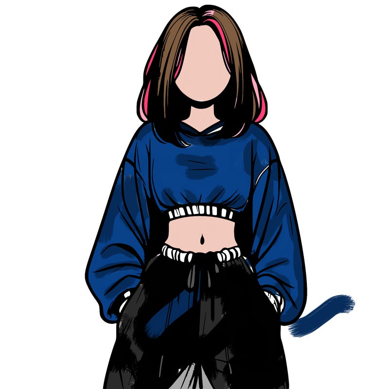 realistic girl faceless with baggy pants and a crop top