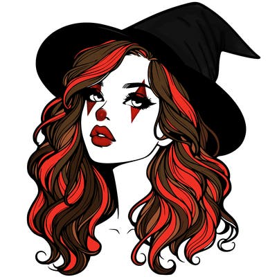 realistic witch girl with wavy hair and lips
