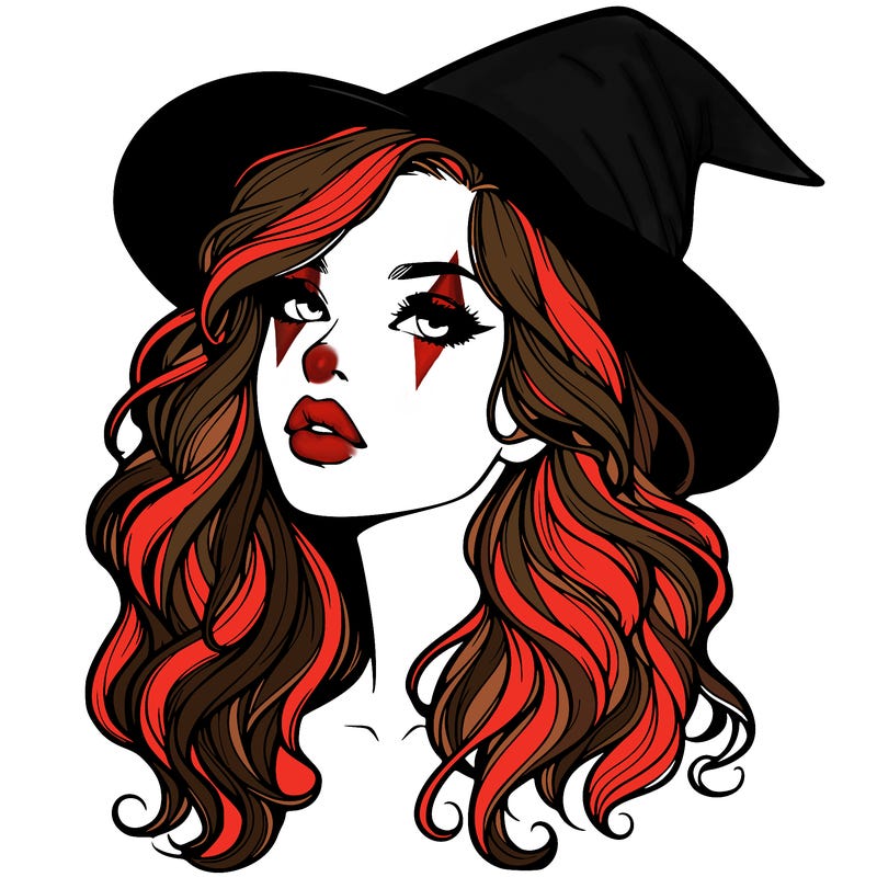 realistic witch girl with wavy hair and lips
