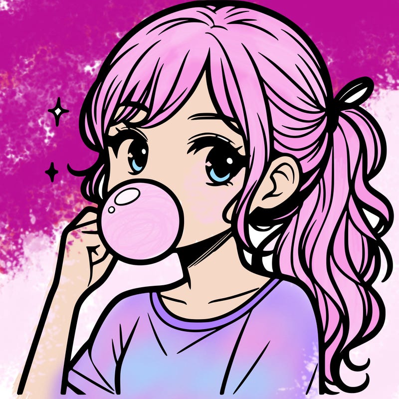 a girl chewing bubble gum