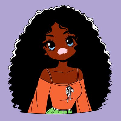 a black anime girl with long afro hair