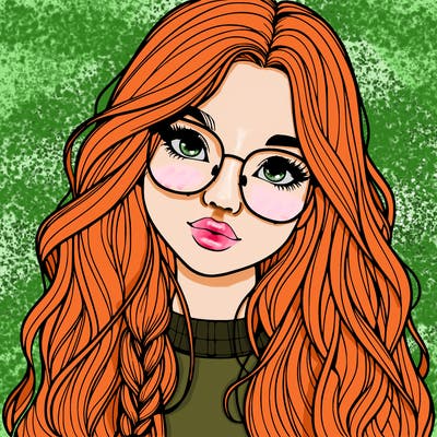 girl with long hair and freckles and glasses realistic