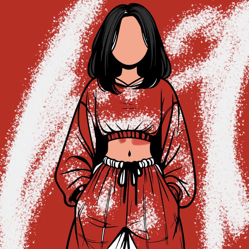 realistic girl faceless with baggy pants and a crop top
