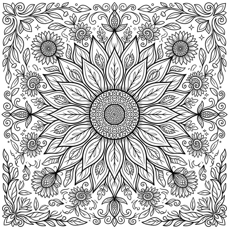 Celebrate the vibrant energy of spring with this stunning sunflower mandala coloring page. Its intricate design, featuring radiant sunflower petals and fresh botanical elements, promises a delightful and meditative coloring experience.