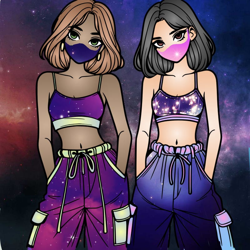 two girls with crop top with baggy pants