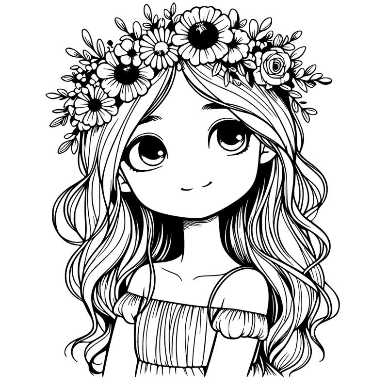 realistic girl with flowers crown