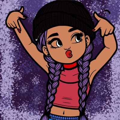 realistic teenage girl with braids and a beanie and crop top doing 🫶🏼