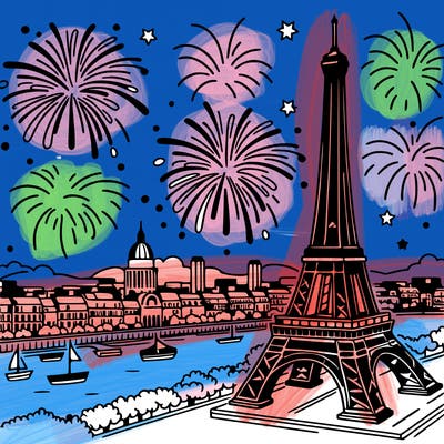 tour eiffel with fireworks
