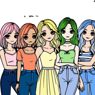 a group of girls realistic