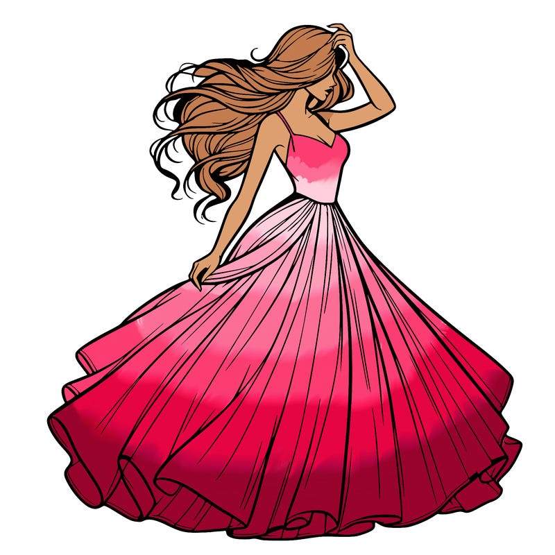 realistic woman with dress flowing in the wind