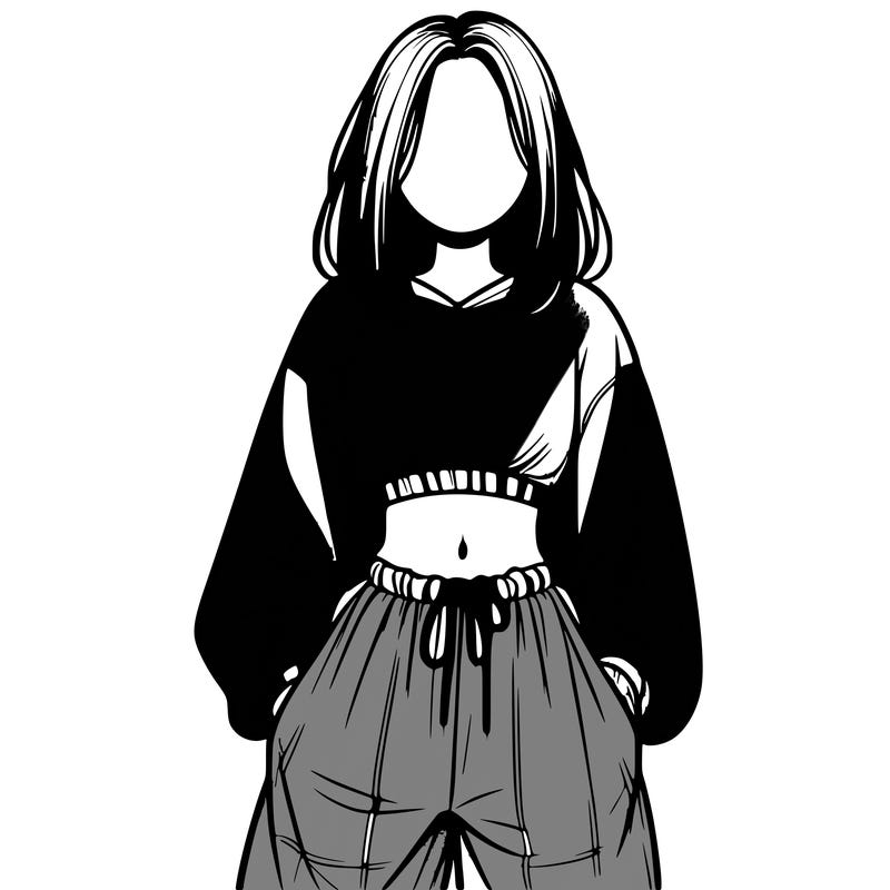 realistic girl faceless with baggy pants and a crop top