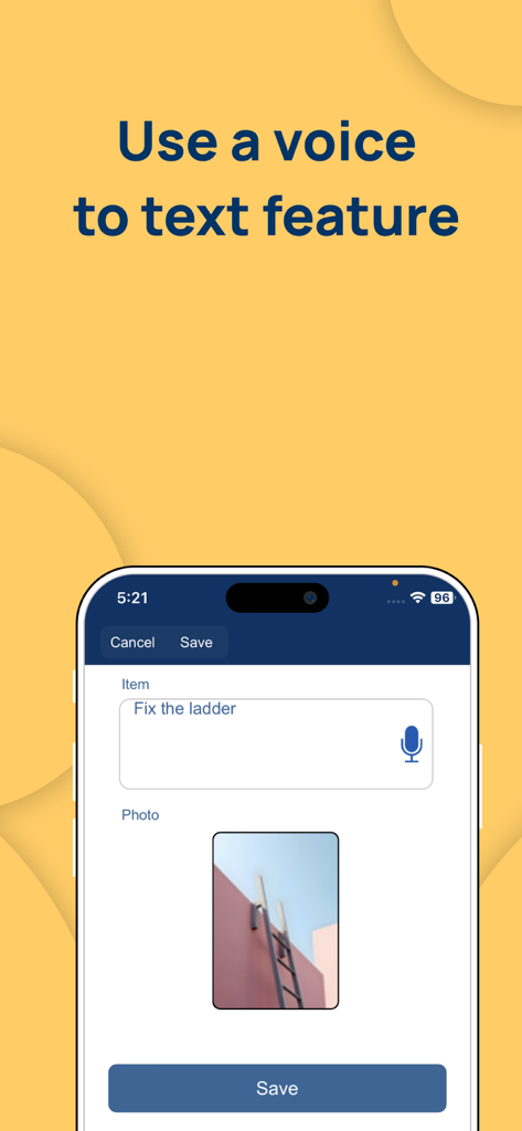 Punch List and Issue Tracker - 建設現場の問題を記録するために使用されるパンチリストおよび問題追跡アプリの音声テキスト機能を示すスマートフォン画面。
