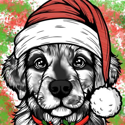 realistic dog with a christmas hat