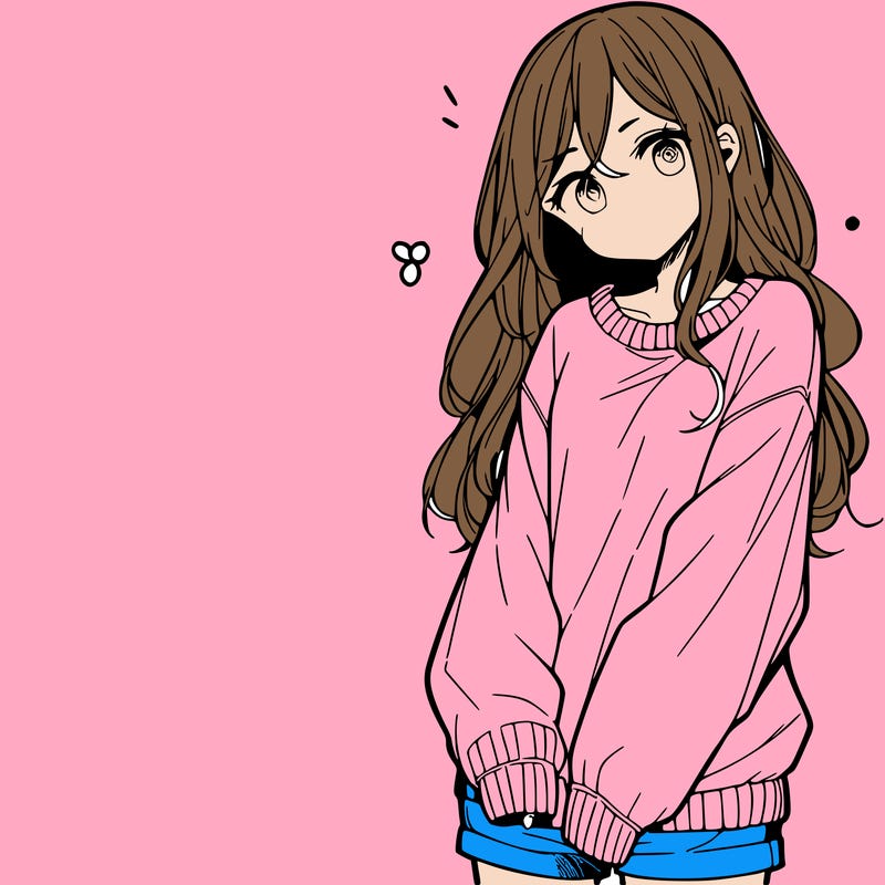 manga teen girl  in a sweater and baggy pants