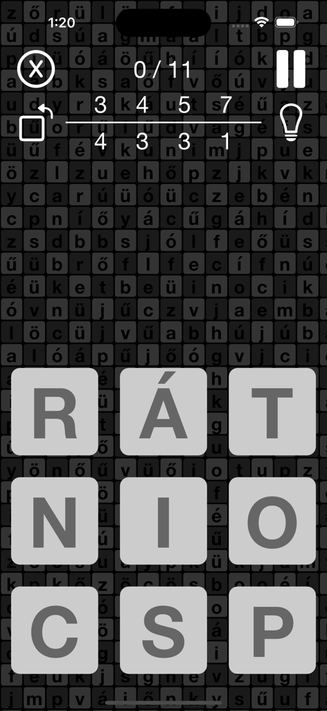 WordsMatrix ungarisches Worträtselspiel mit einem 3x3-Buchstabengitter