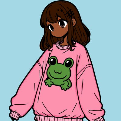 girl wearing frogging sweatshirt