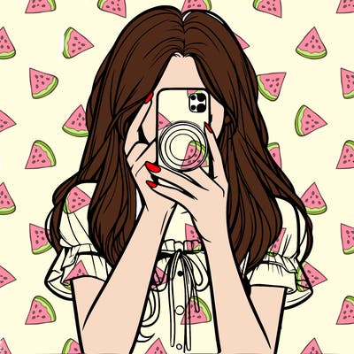 a realistic girl holding her phone taking pictures