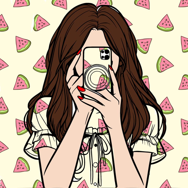 a realistic girl holding her phone taking pictures
