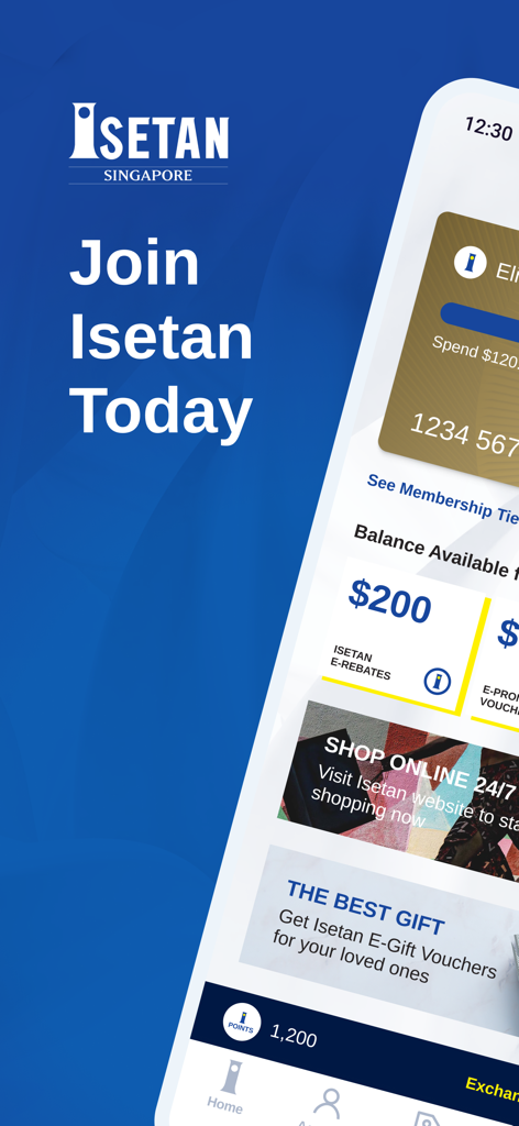 Isetan Privilege - Isetan Privilege mobile app interface showing a digital membership card and available e-rebate balance