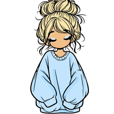 girl with baggy sweatshirt and messy bun