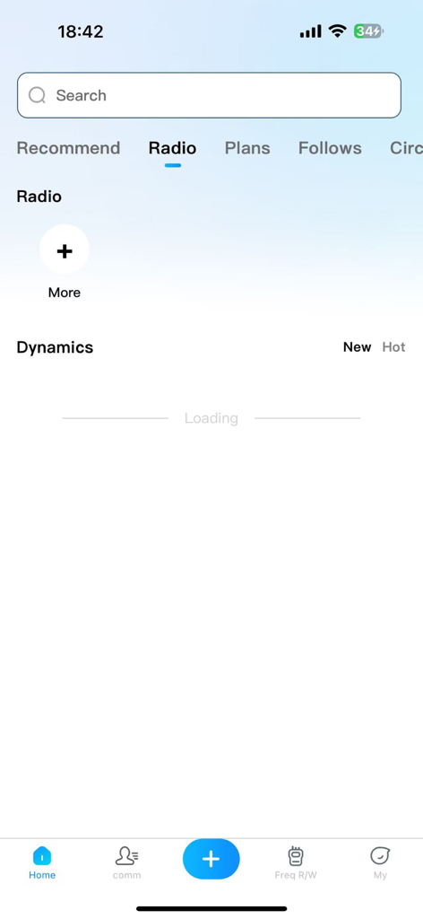 walkie-talkie tool - Screenshot of the walkie-talkie tool app home screen displaying the Radio tab and community dynamics section