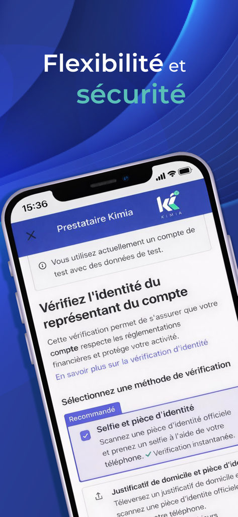 Kimia Lite - Mobile screen of Kimia Lite app showing identity verification options for secure parcel sharing