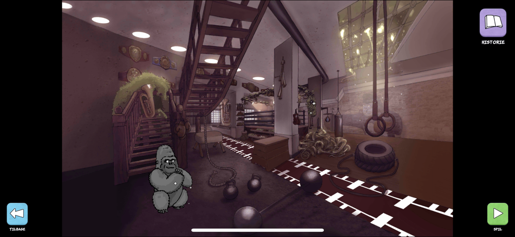 ozzy.games - A cartoon gorilla in a gymnasium setting with integrated musical instruments from the Ozzy games app