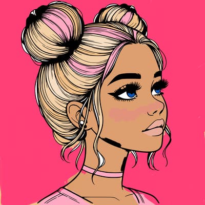 realistic girl with buns on the top of her head