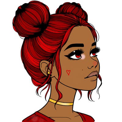 realistic girl with buns on the top of her head