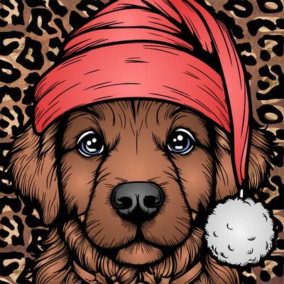 realistic dog with a christmas hat