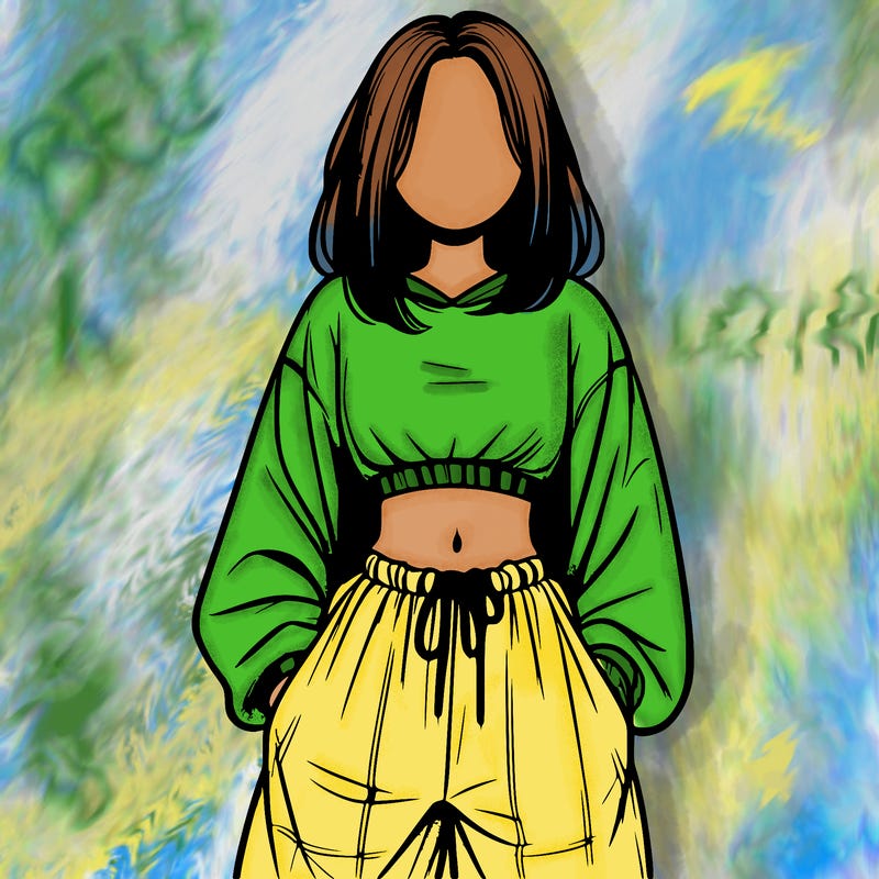 realistic girl faceless with baggy pants and a crop top