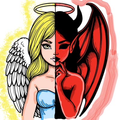 realistic angel half demon