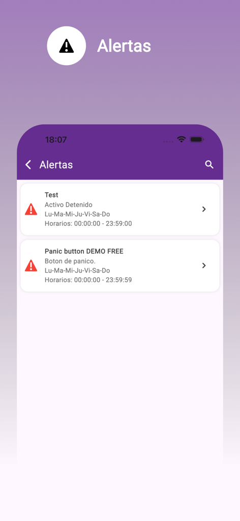 Interface of SECURETECH app displaying security alerts and panic button notifications