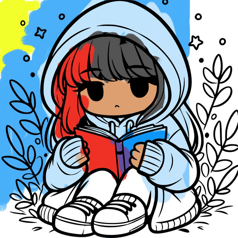 girl in oversized hoodie reading a book