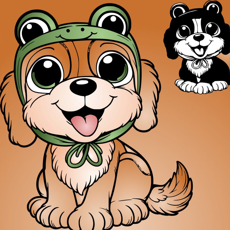 a realistic happy dog with a frog outfit