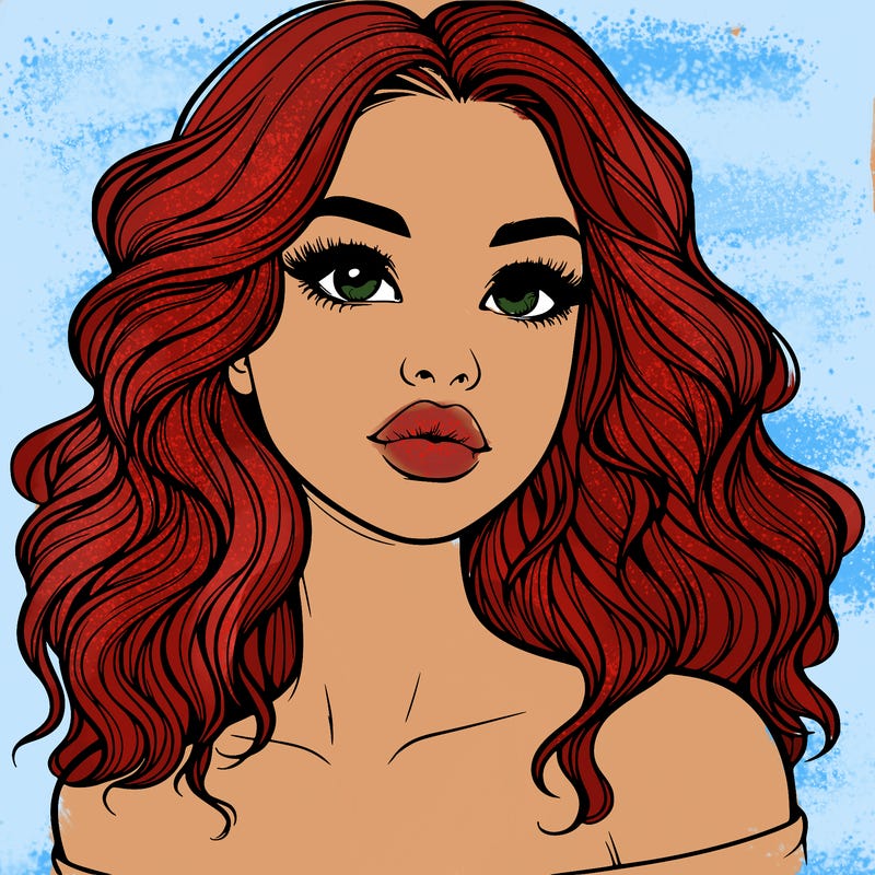 realistic girl with wavy hair and lips