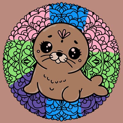 a cute baby seal mandala