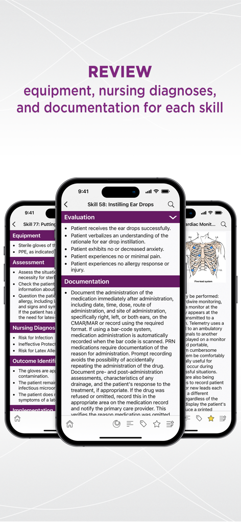Taylor's Nursing Skills - Taylor's Nursing Skills app interface showing skill evaluation and documentation guidelines